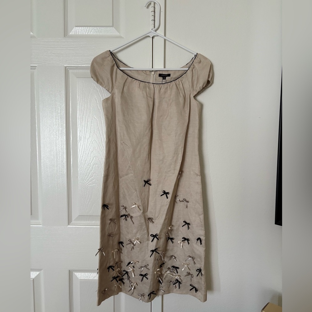 Tocca Beige Midi Dress with Black Bow Details
